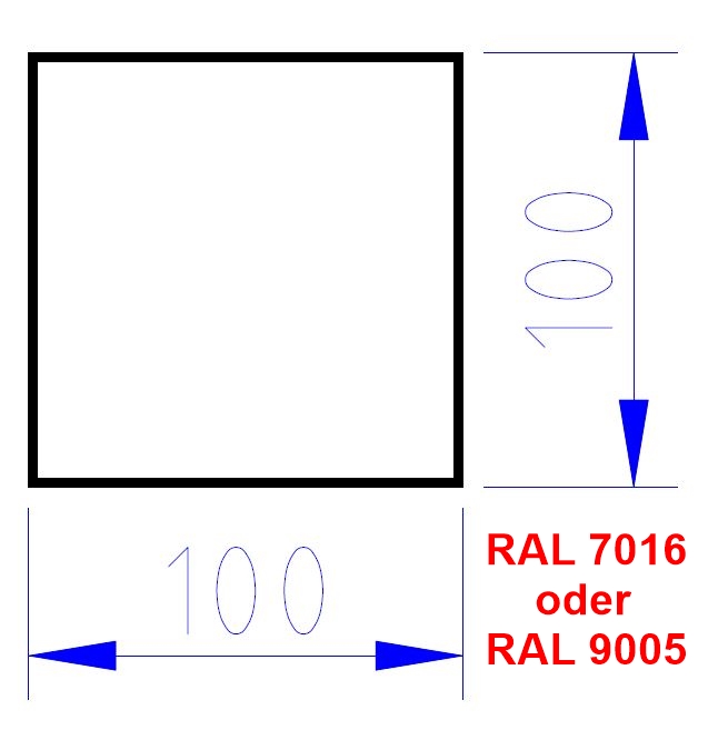 Aluminium Vierkantrohr 100 x 100 - Pulverbeschichtet 