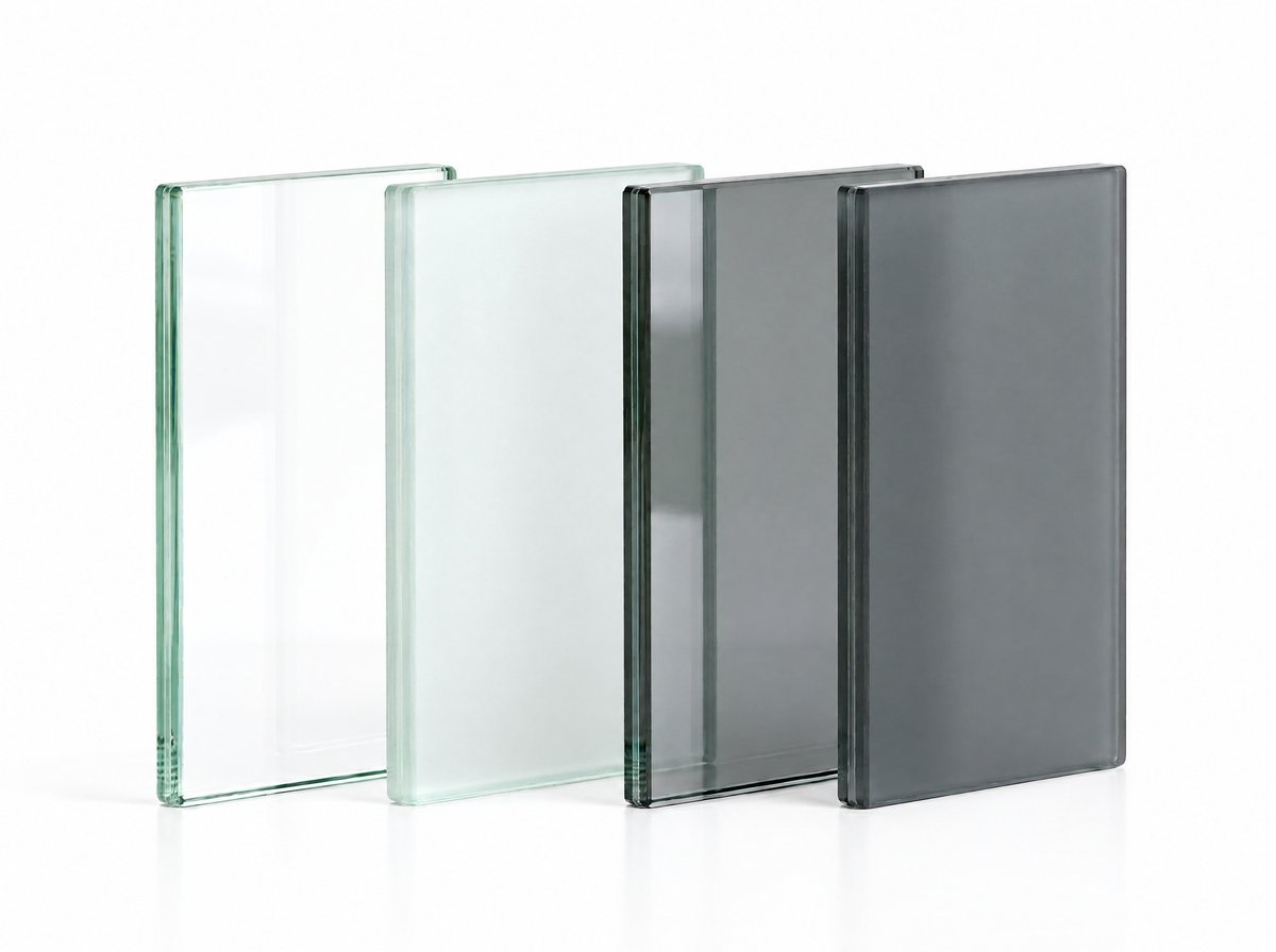 Glasmuster für das Festelement FE58: Klarglas, Milchglas und getöntes Glas