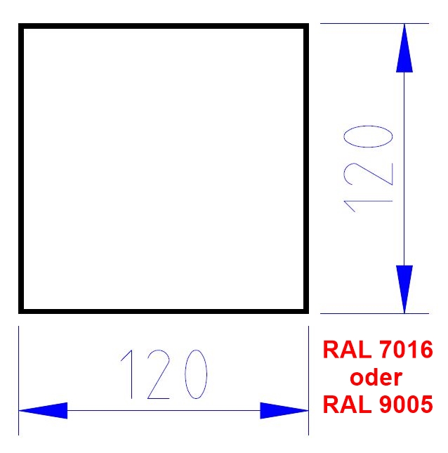 Aluminium Vierkantrohr 123 x 123 - Pulverbeschichtet