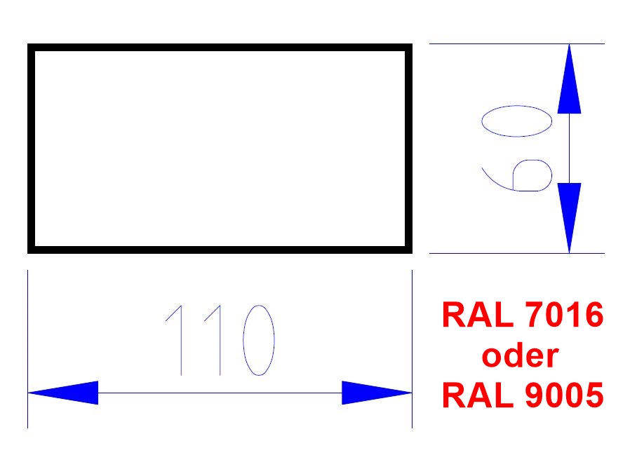 Aluminium Rechteckrohr 110 x 60 - Pulverbeschichtet